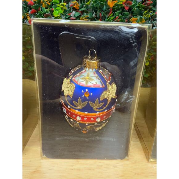 European Style Inspired Glass Faberge‎ Eggs Holiday Christmas Ornament 4" + Box - Picture 6 of 7